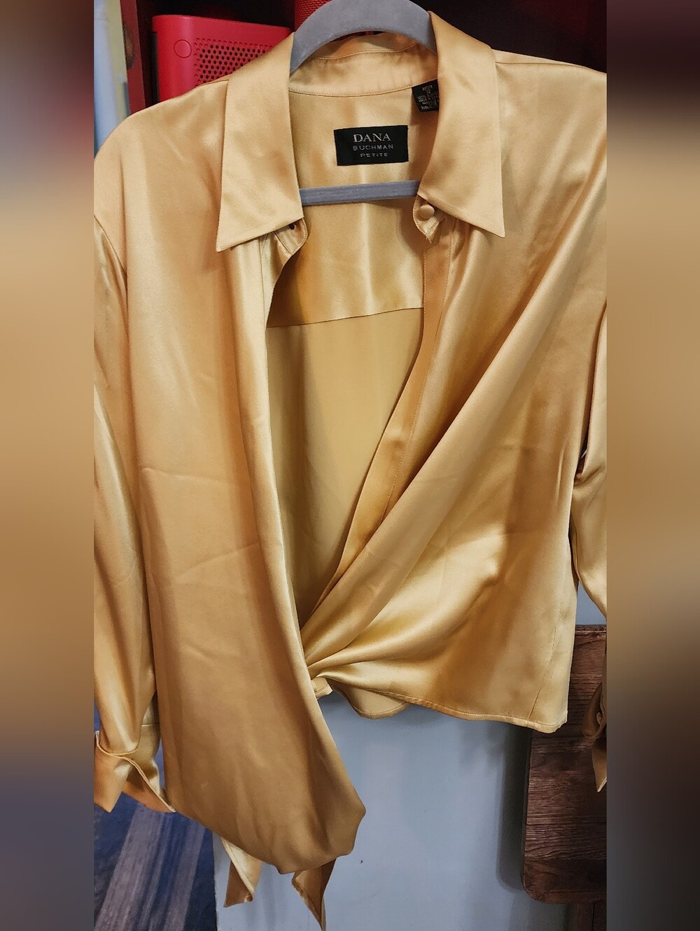 Vintage Dana Buchman Petite Silk Wrap Blouse in Champagne Gold